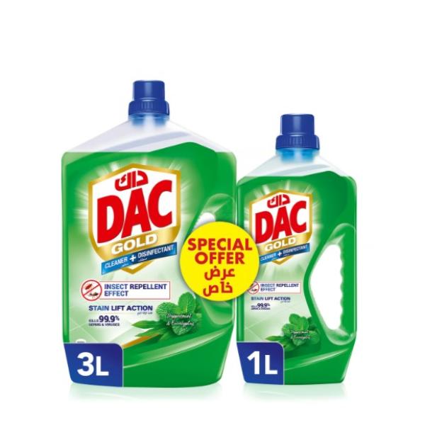 Dac Cleaner Disinfectant Peppermint & Eucalyptus 3 Litres + 1 Litre