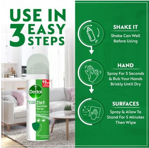 Dettol 2 In 1 Sanitizer Spray For Hands & Surfaces With Aloe Vera Extracts 90 ml