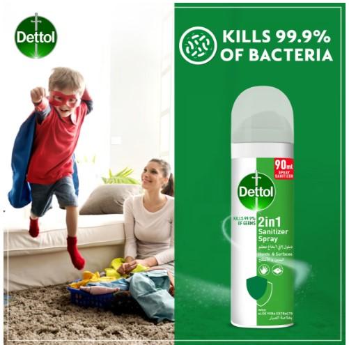 Dettol 2 In 1 Sanitizer Spray For Hands & Surfaces With Aloe Vera Extracts 90 ml