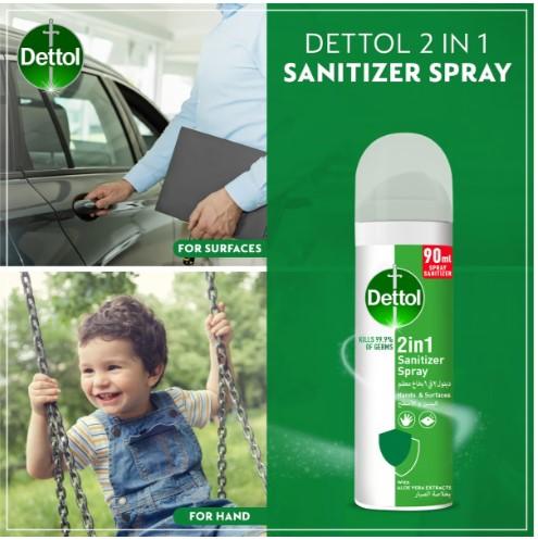 Dettol 2 In 1 Sanitizer Spray For Hands & Surfaces With Aloe Vera Extracts 90 ml