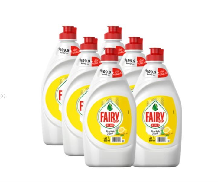 Fairy Plus Lemon Dishwashing Liquid Soap Mega Box Value Pack 6 x 600 ml