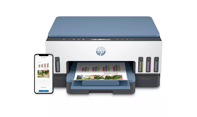 HP Smart Tank 725 All-In-One Printer, White & Blue