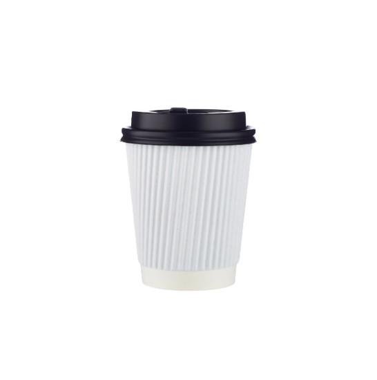 10 Pieces 8 Oz White Ripple Paper Cup With Lid