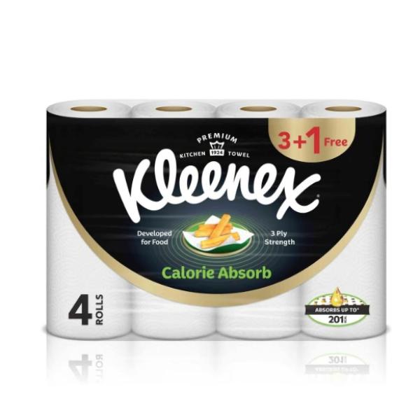 Kleenex Calorie Absorb Kitchen Tissue Paper Towel 3ply 50 Sheets 4 Rolls