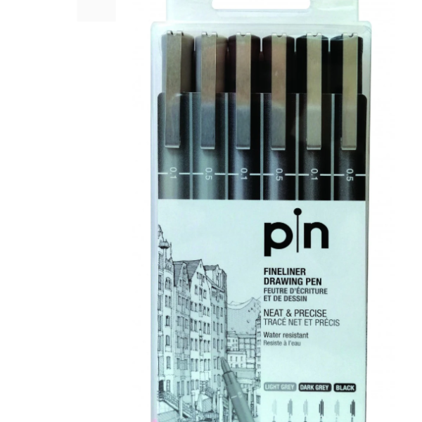 Uni Pin Fine Liner PAC=06ea BK GY