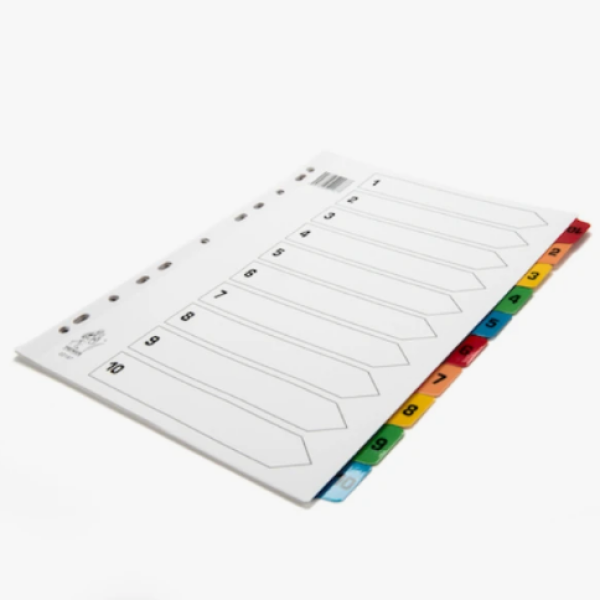Plastic Col Divider A4 1-10. Bx=25st