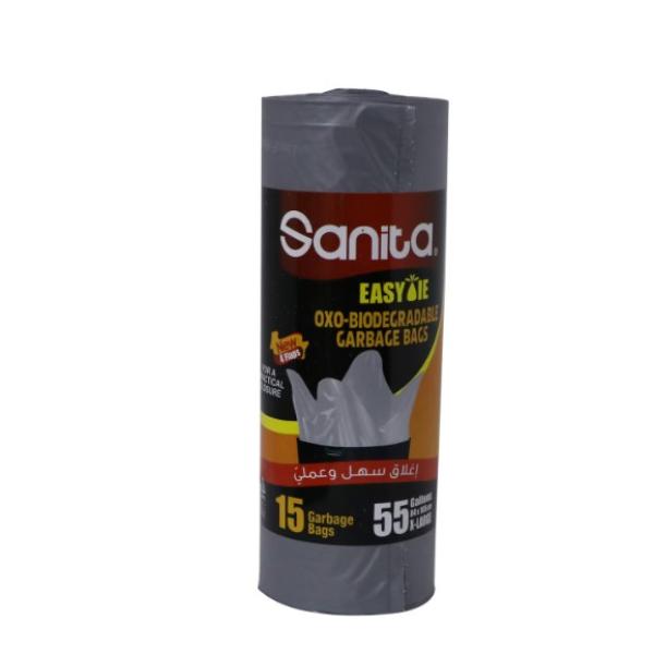 Sanita Easy Tie Garbage Bags Oxo- Biodegradable 55 Gallons X-Large Size 84 x 105cm 15 pcs